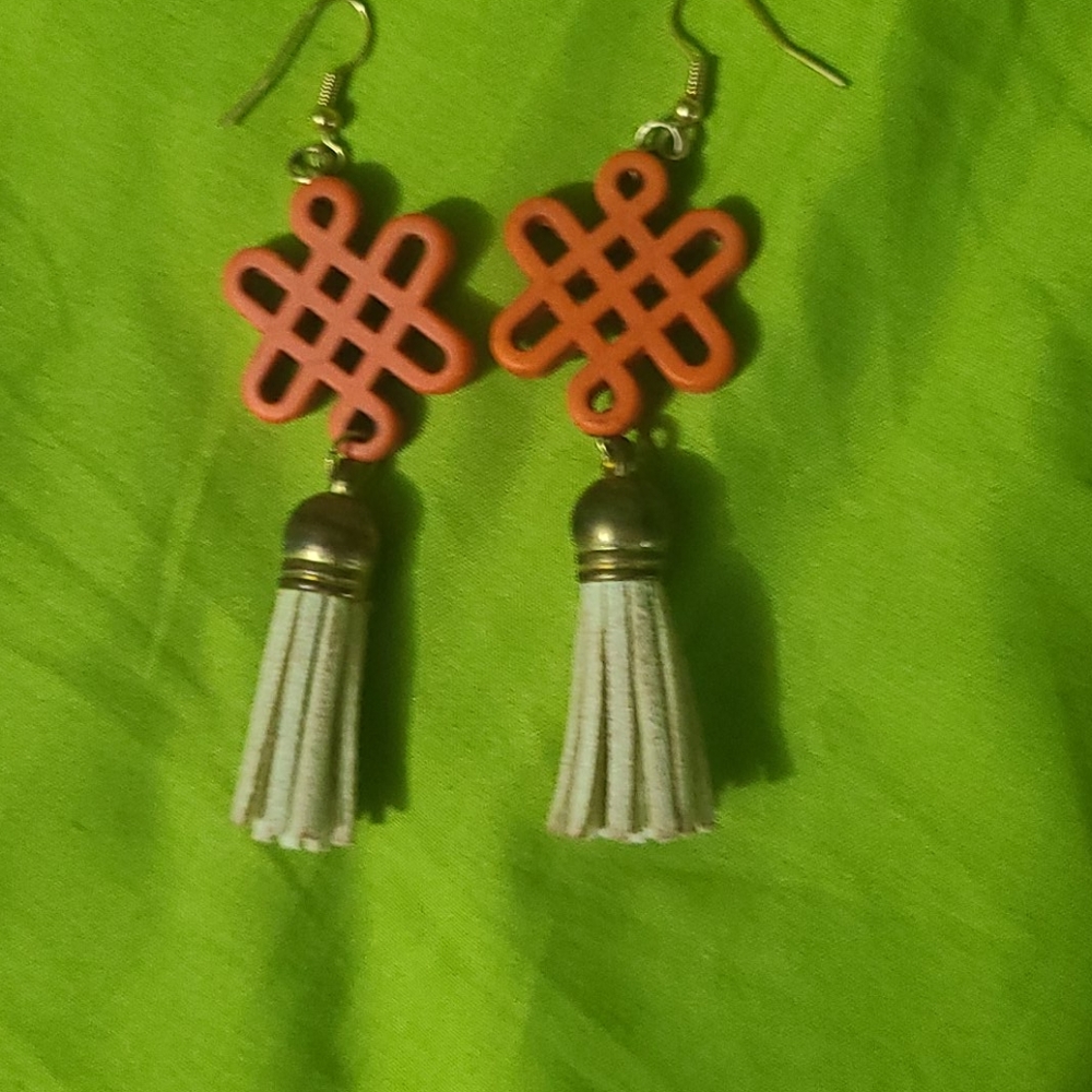 Handmade leather tassel earrings